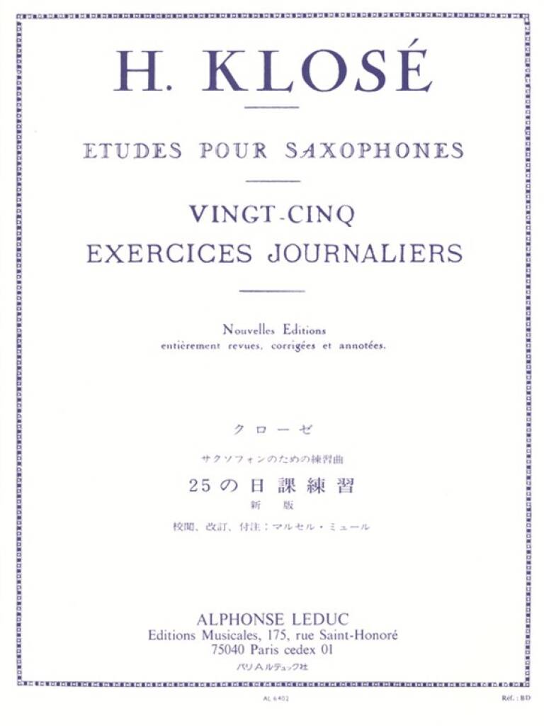 Hyacinthe-Eléonore Klosé: 25 Exercises Journaliers- Japanese version: Saxophon