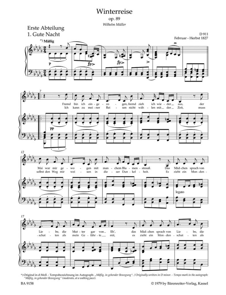 Franz Schubert: Winterreise Op. 89 D 911 - Low Voice: Gesang mit Klavier
