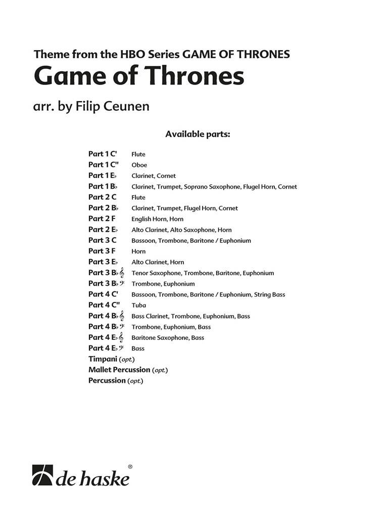 Ramin Djawadi: Game of Thrones: (Arr. Filip Ceunen): Variables Ensemble