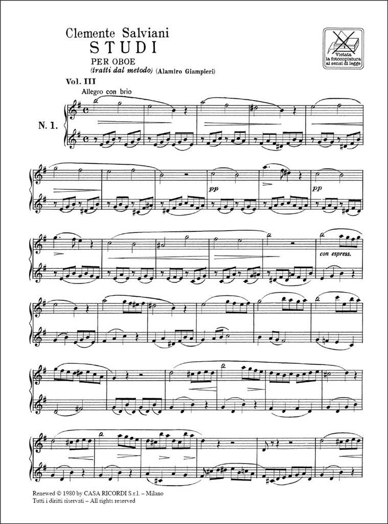 Studi Per Oboe (Tratti Dal Metodo) Vol. III