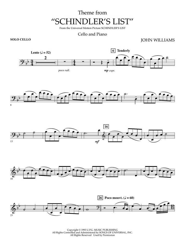 John Williams: Theme from Schindler's List: Cello mit Begleitung