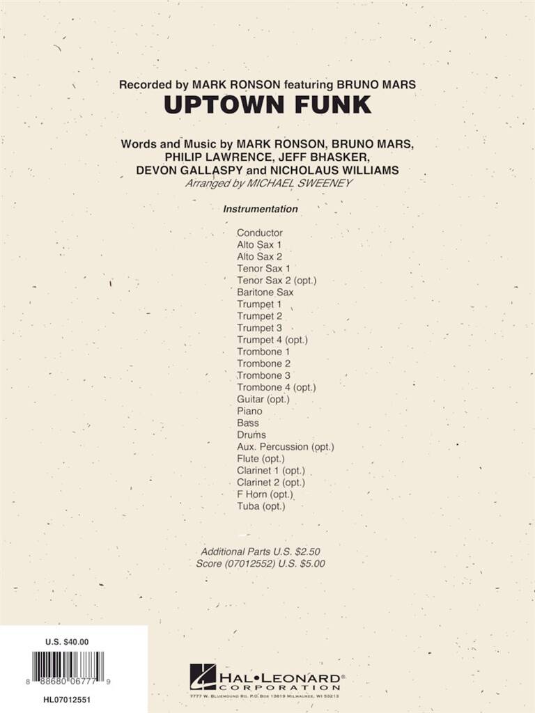 Bruno Mars: Uptown Funk: (Arr. Michael Sweeney): Jazz Ensemble