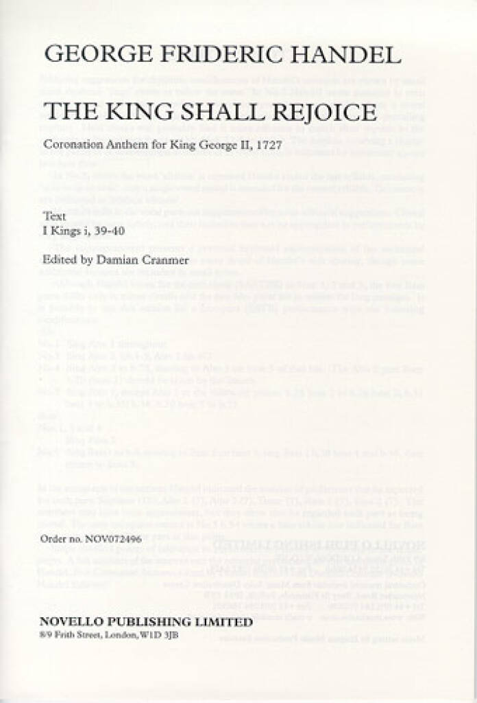 Georg Friedrich Händel: The King Shall Rejoice: Gemischter Chor mit Klavier/Orgel