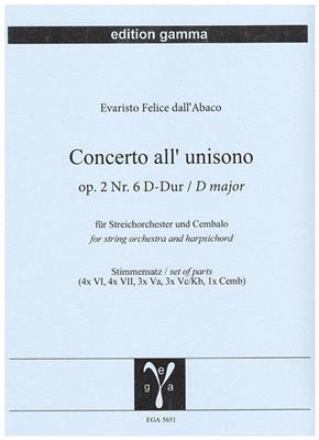 Evaristo Federico dell'Abaco: Concerto all'unisono op. 2 Nr. 6 D-Dur: (Arr. Rudolf Lück): Streichorchester mit Solo