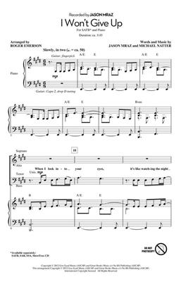 Jason Mraz: I Won't Give Up: (Arr. Roger Emerson): Gemischter Chor mit Klavier/Orgel