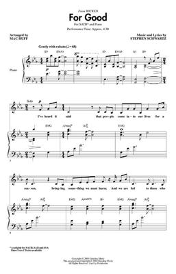 Stephen Schwartz: For Good: (Arr. Mac Huff): Gemischter Chor mit Klavier/Orgel