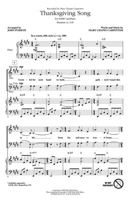 Mary Chapin Carpenter: Thanksgiving Song: (Arr. John Purifoy): Gemischter Chor mit Begleitung
