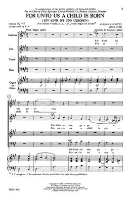Heinrich Schütz: For Unto Us A Child Is Born: (Arr. Samuel Adler): Gemischter Chor mit Klavier/Orgel