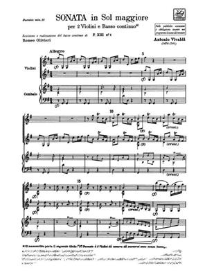 Antonio Vivaldi: Sonata Per 2 Violini e BC in Sol Rv 71: Violin Duett
