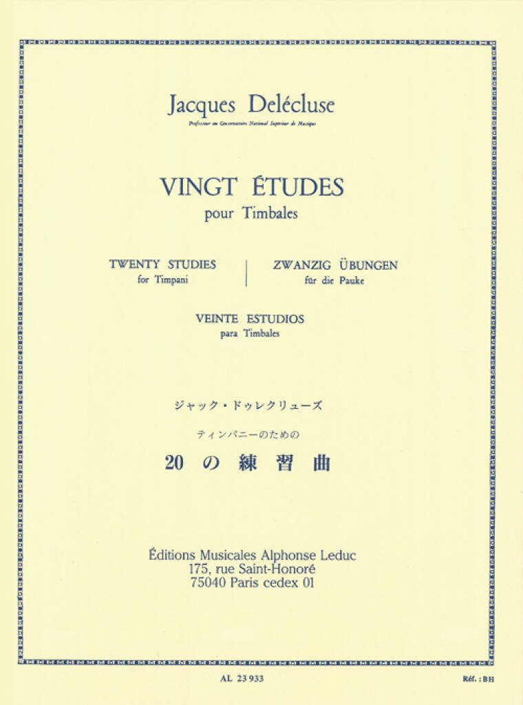 Jacques Delécluse: 20 Etudes pour Timbales: Pauke