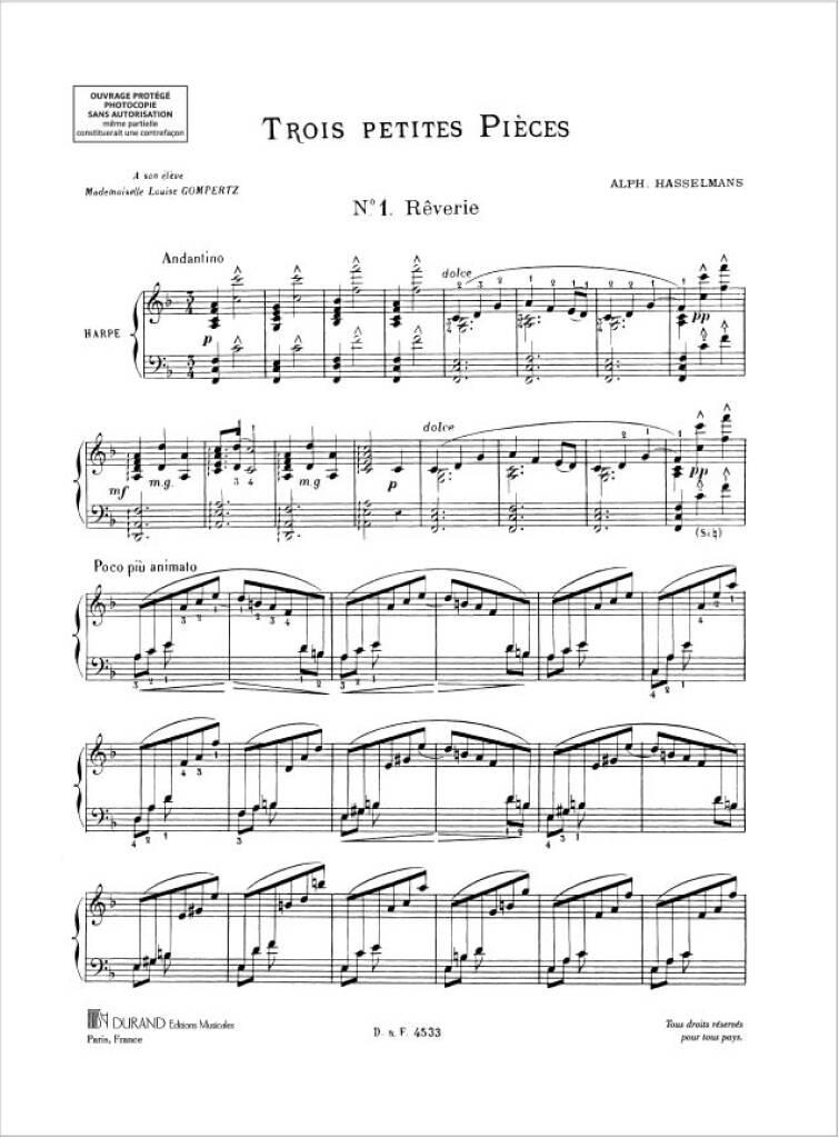 Alphonse Hasselmans: 3 Petites Pièces Faciles Opus 9: Harfe Solo