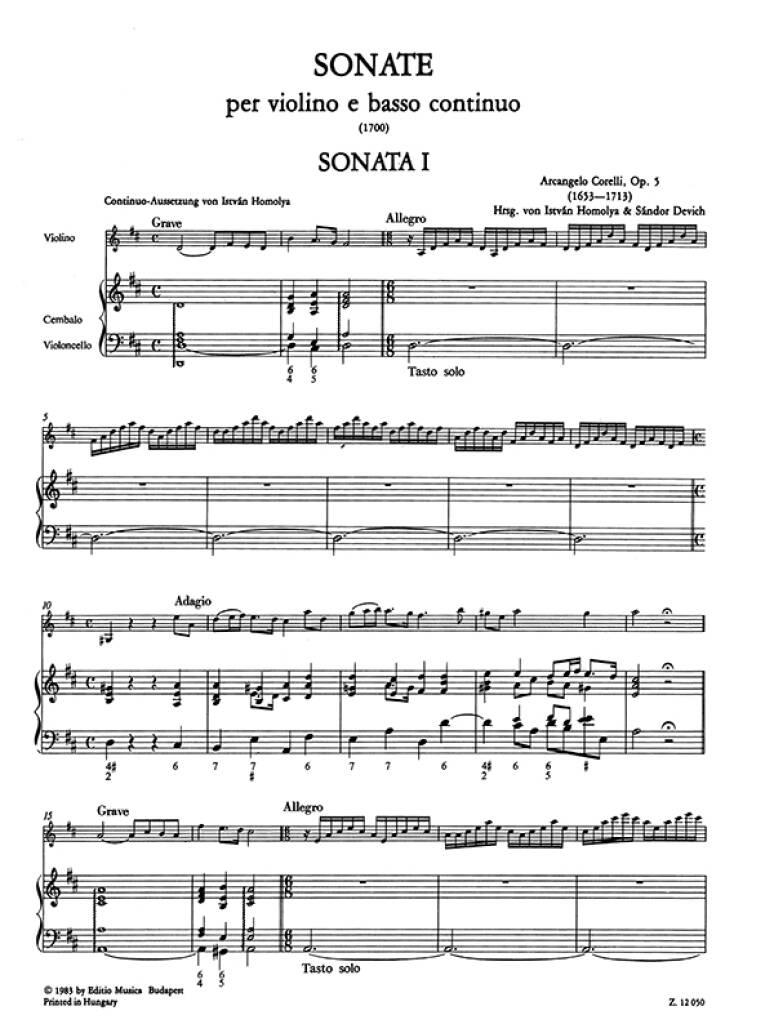Arcangelo Corelli: 12 sonate per violino e basso continuo I-A op. 5: Violine mit Begleitung