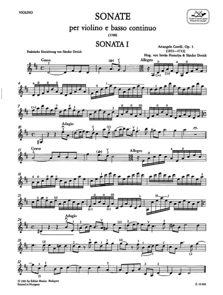 Arcangelo Corelli: 12 sonate per violino e basso continuo I-A op. 5: Violine mit Begleitung