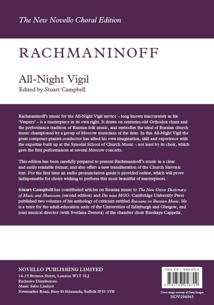 Sergei Rachmaninov: Vespers (All Night Vigil) op. 37: Gemischter Chor mit Begleitung