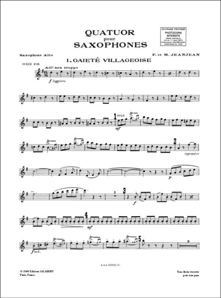 F. Jeanjean: Quatuor Pour Saxophones Partition Et Parties: Saxophon Ensemble