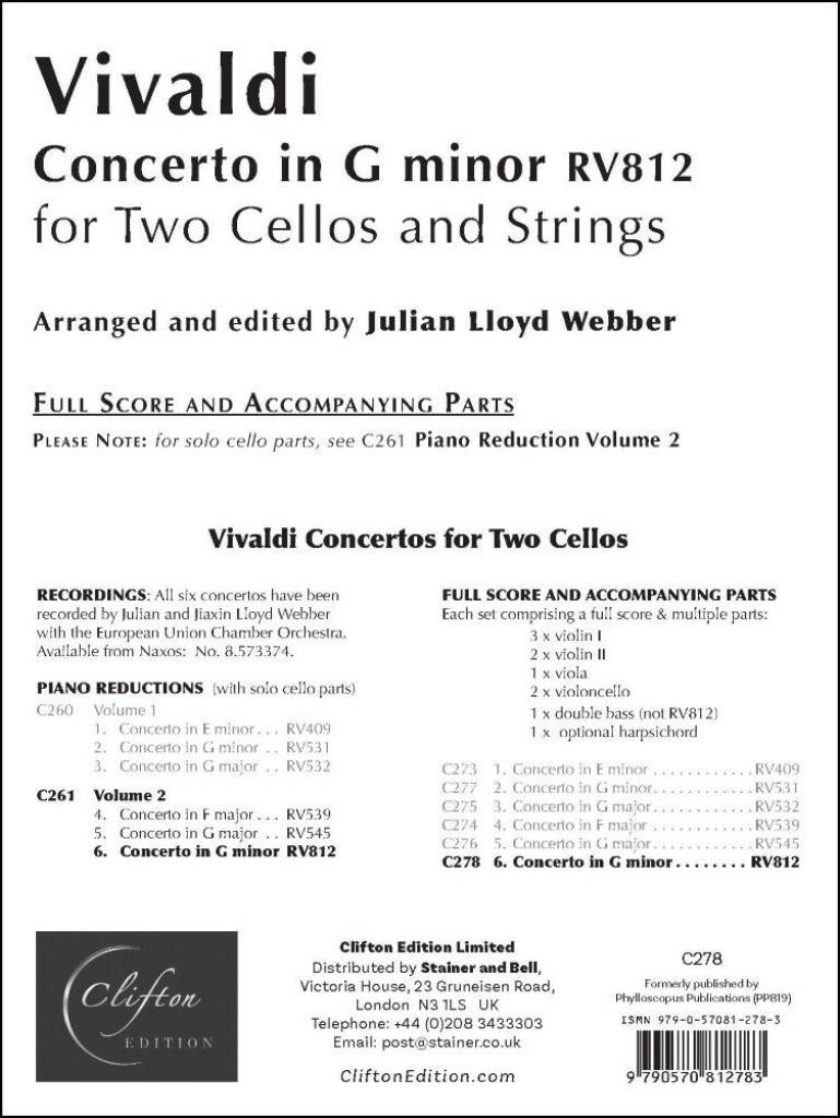 Antonio Vivaldi: Concerto in G Minor RV812: (Arr. Julian Lloyd Webber): Streichorchester mit Solo
