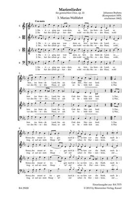 Johannes Brahms: Marias Wallfahrt: Gemischter Chor A cappella