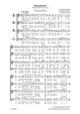 Johannes Brahms: Ruf zur Maria: Gemischter Chor A cappella