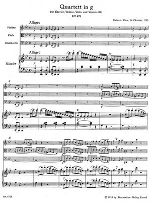 Wolfgang Amadeus Mozart: Quartet in G minor KV 478: Klavierquartett