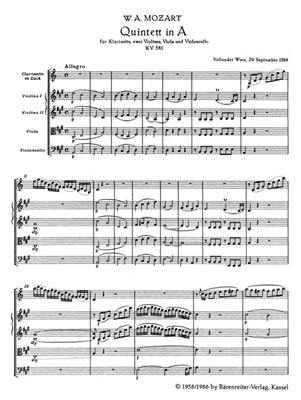 Wolfgang Amadeus Mozart: Clarinet Quintet K581 Study Score: Orchester mit Solo