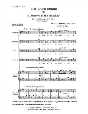 Johannes Brahms: Six Love Songs: (Arr. A. T. Davison): Männerchor mit Klavier/Orgel