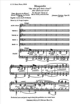 Johannes Brahms: Alto Rhapsody, Op.53: (Arr. Katherine K. Davis): Männerchor mit Klavier/Orgel