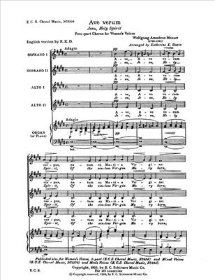 Wolfgang Amadeus Mozart: Ave verum Corpus, K618: (Arr. Katherine K. Davis): Frauenchor mit Klavier/Orgel