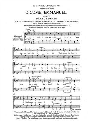Daniel Pinkham: O Come, Emmanuel: Gemischter Chor mit Klavier/Orgel