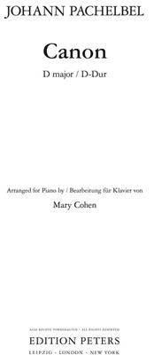 Johann Pachelbel: Canon in D major: (Arr. Mary Cohen): Klavier Solo
