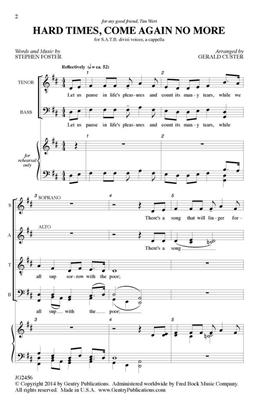 Stephen Foster: Hard Times, Come No More: (Arr. Gerald Custer): Gemischter Chor A cappella