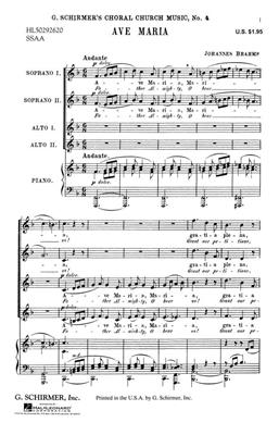 Johannes Brahms: Ave Maria: Frauenchor mit Klavier/Orgel