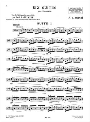Johann Sebastian Bach: 6 Suites Violoncelle (Bazelaire): Cello Solo