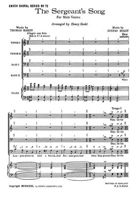 Gustav Holst: The Sergeants Song: Männerchor mit Klavier/Orgel
