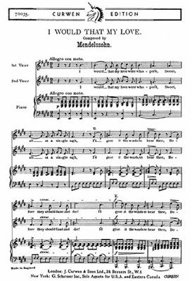 Felix Mendelssohn Bartholdy: I Would That My Love: Frauenchor mit Klavier/Orgel
