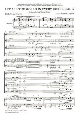 Kenneth Leighton: Let All The World In Every Corner Sing: Gemischter Chor mit Klavier/Orgel