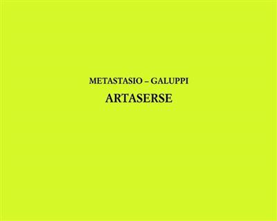 Baldassare Galuppi: Artaserse: Opern Klavierauszug