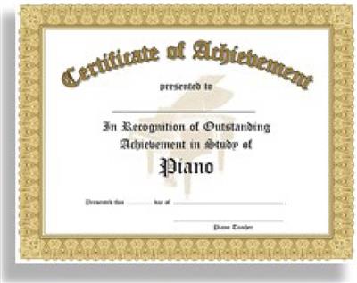 Certificate of Achievement Piano - 10 Pack (Gold)