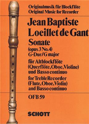Jean-Baptiste Loeillet: Sonate G Op.3/4: (Arr. Bernd Boie): Altblockflöte mit Begleitung