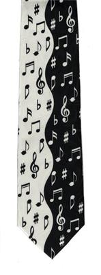 Polyester Tie: Notes - Black And White